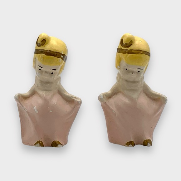 Antique 1920s Art Deco Chalkware  Flapper Girls Salt and Pepper Shakers - Picture 2 of 14